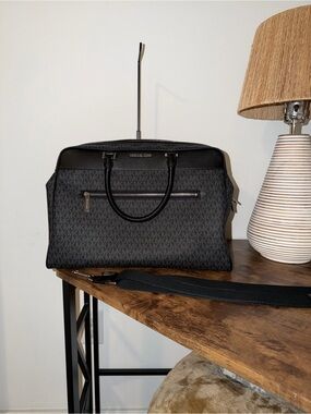 Michael Kors Black/Gray MK Logo Duffel Bag with Strap